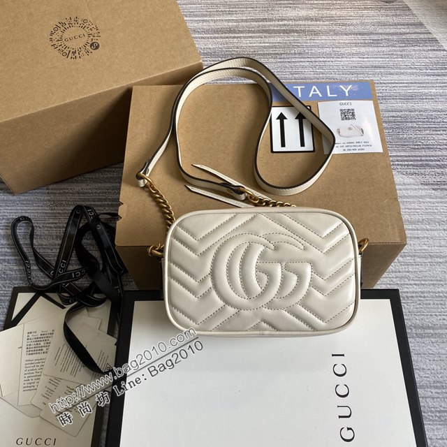 Gucci新款包包 古馳Marmont系列白色女包 Gucci正品原廠皮相機包 448065  ydg3154